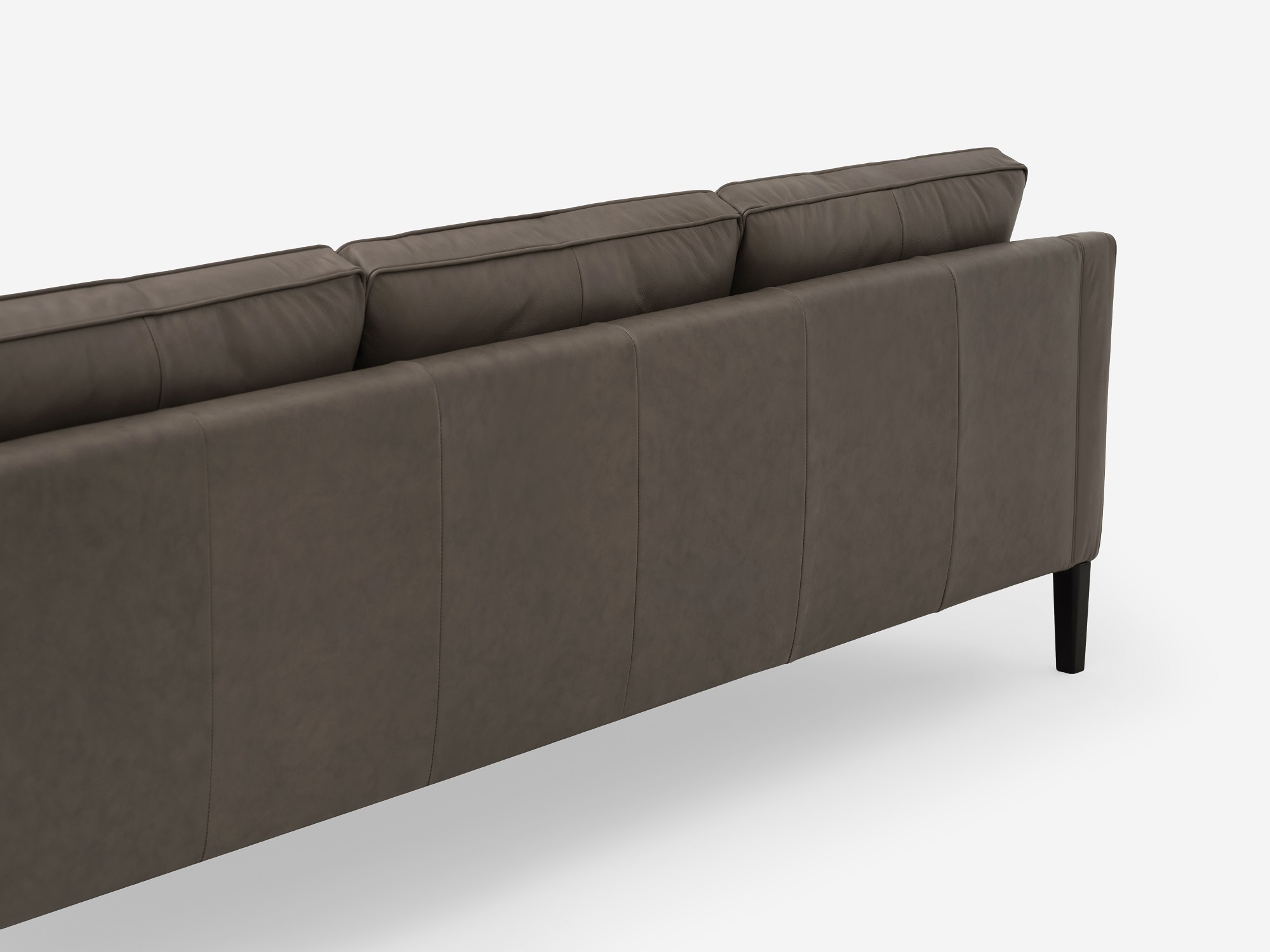 Back view of the Skye mid century sofa in grey leather